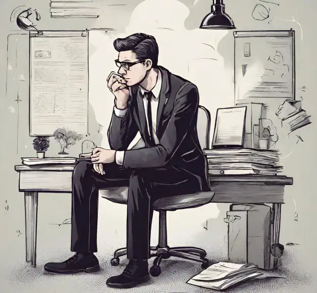 Přemýšlející mladý muž; AI ilustrace